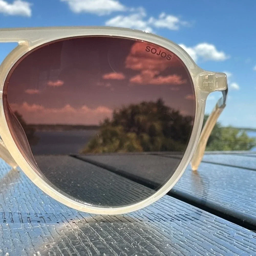 Sojos SJ2067 Aviator Sunglasses Matte Beige Gold Frame Brown Gradient Lens UV400